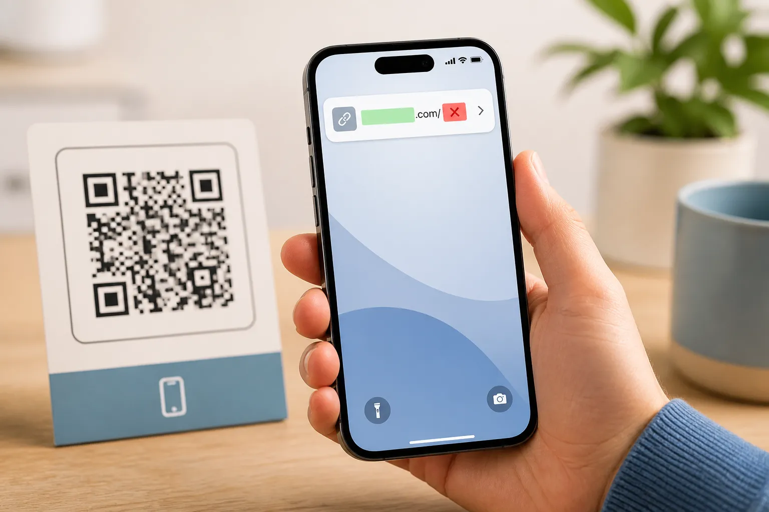 A smartphone URL preview banner with the effective registered domain highlighted and a lookalike subdomain crossed out.