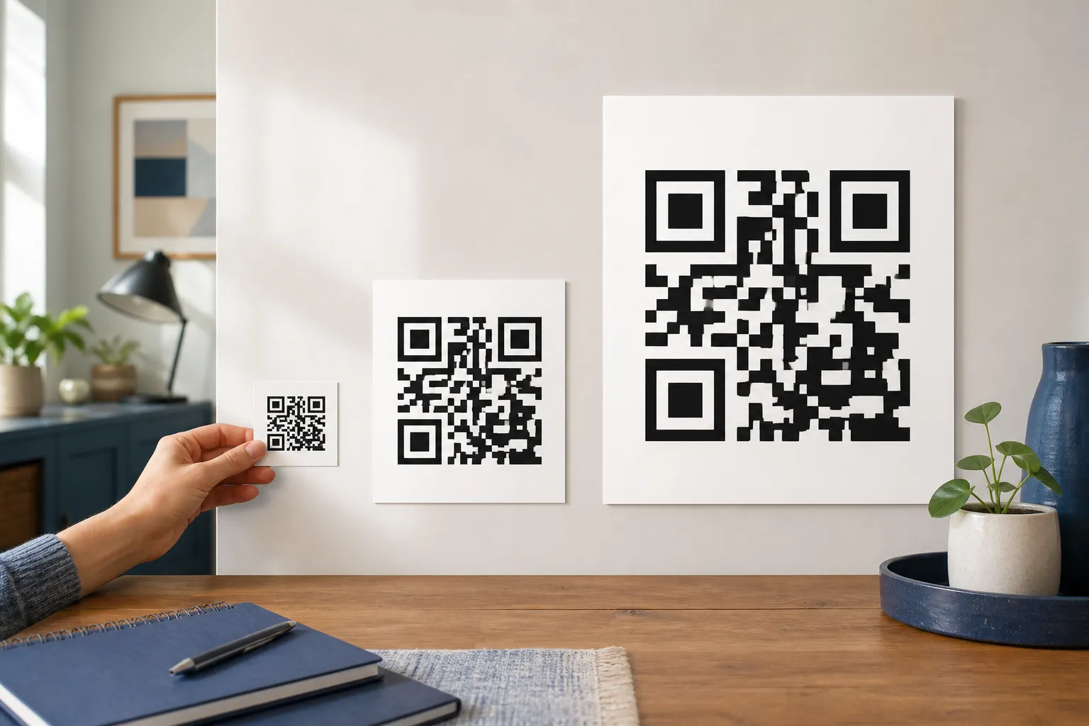 A vector QR master scaling cleanly from a small label to a large poster without any blur.